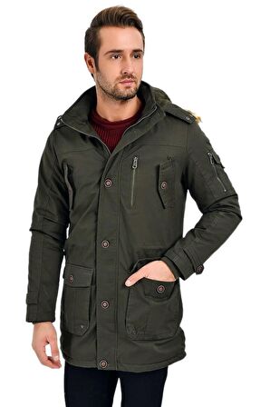 Erkek Spor Kanvas Kapüşonlu Parka M2475 BGL-ST03234