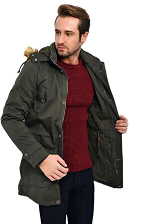 Erkek Spor Kanvas Kapüşonlu Parka M2475 BGL-ST03234