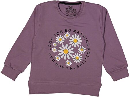 Kız Çocuk Mevsimlik Papatya Baskılı Sweatshirt BGL-ST03644