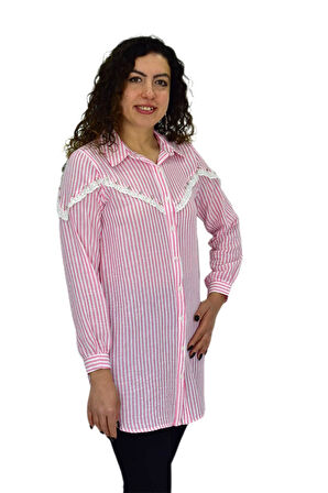 Kadın Çizğili Keten Gömlek BGL-ST03706