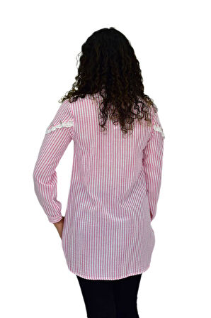 Kadın Çizğili Keten Gömlek BGL-ST03706