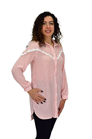 Kadın Çizğili Keten Gömlek BGL-ST03706