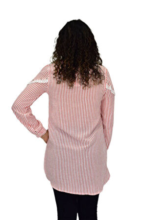 Kadın Çizğili Keten Gömlek BGL-ST03706