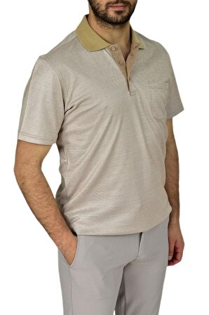 Erkek Polo Yaka Jakarlı Cepli Tişört R7520 BGL-ST03793