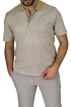 Erkek Polo Yaka Jakarlı Cepli Tişört R7520 BGL-ST03793