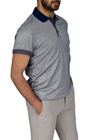 Erkek Polo Yaka Jakarlı Cepli Tişört R7520 BGL-ST03793