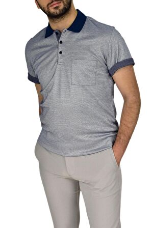 Erkek Polo Yaka Jakarlı Cepli Tişört R7520 BGL-ST03793