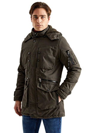 Erkek Spor Kanvas Kapüşonlu Parka M2505 BGL-ST03993