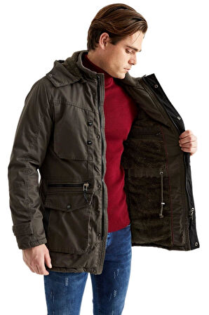 Erkek Spor Kanvas Kapüşonlu Parka M2505 BGL-ST03993