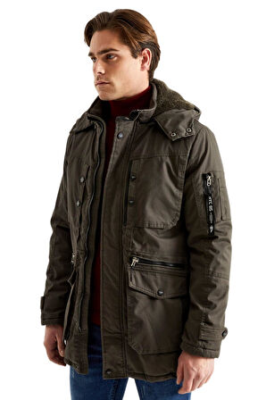 Erkek Spor Kanvas Kapüşonlu Parka M2505 BGL-ST03993