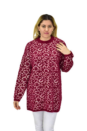 Kadın Leopar Desen Oversize Kazak 140116 BGL-ST04081