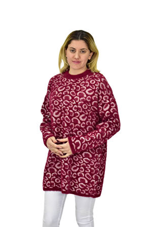 Kadın Leopar Desen Oversize Kazak 140116 BGL-ST04081