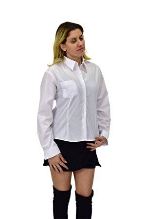 Kadın Beyaz Belden Oturtmalı Silim Fit Gömlek VSRLIS