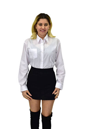 Kadın Beyaz Belden Oturtmalı Silim Fit Gömlek VSRLIS