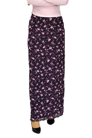 Kadın Çiçekli Lastikli Tül Krep Etek BGL-ST04229