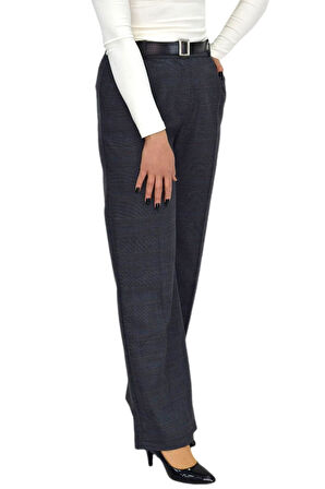 Kadın Ekose Pileli Bol Kumaş Pantolon BGL-ST04233