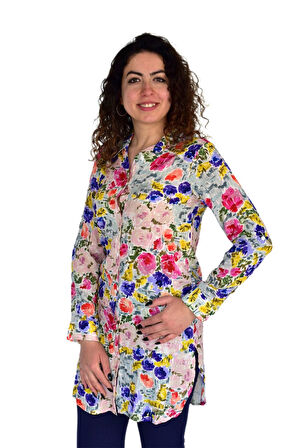 Kadın Gül Desen Viscon Gömlek BGL-ST04241