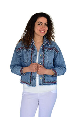 Kadın Nakışlı Kot Gömlek BGL-ST04245