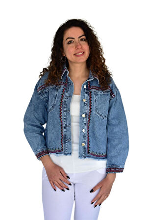 Kadın Nakışlı Kot Gömlek BGL-ST04245