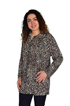 Kadın Büyük Beden Leopar Desen Viskon Bluz BGL-ST04255