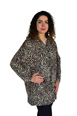 Kadın Büyük Beden Leopar Desen Viskon Bluz BGL-ST04255