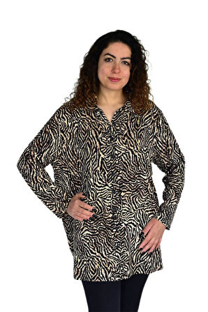 Kadın Büyük Beden Leopar Desen Viskon Bluz BGL-ST04255