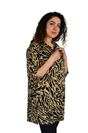 Kadın Büyük Beden Leopar Desen Viskon Bluz BGL-ST04256