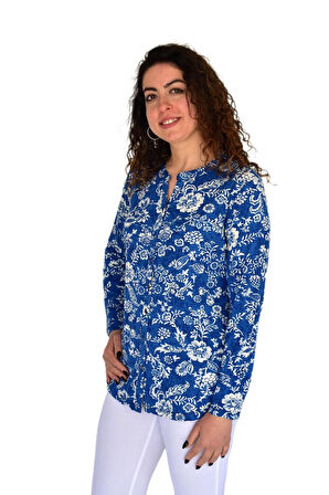 Kadın Çiçek Baskılı Düğmeli Viscon Bluz BGL-ST04268