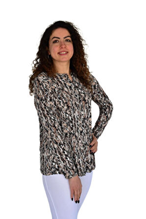 Kadın Batik Baskılı Düğmeli Viscon Bluz BGL-ST04269