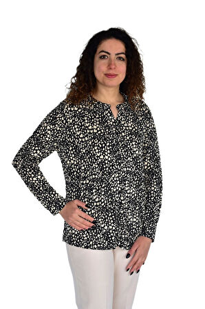 Kadın Leopar Baskılı Düğmeli Viscon Bluz BGL-ST04277