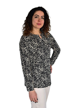 Kadın Leopar Baskılı Düğmeli Viscon Bluz BGL-ST04277
