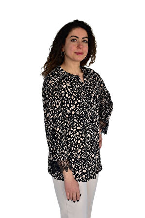 Kadın Leopar Desen Baskılı Viscon Bluz BGL-ST04281