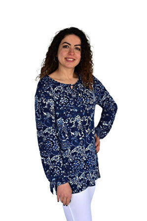 Kadın Yaprak Desen Baskılı Viscon Bluz BGL-ST04283