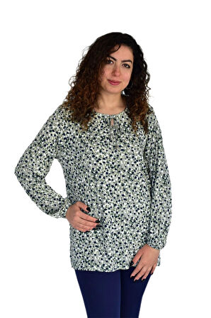Kadın Ebruli Desen Baskılı Viscon Bluz BGL-ST04286