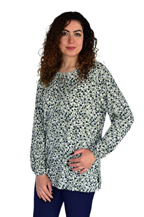 Kadın Ebruli Desen Baskılı Viscon Bluz BGL-ST04286