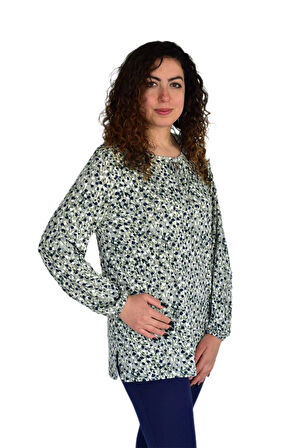 Kadın Ebruli Desen Baskılı Viscon Bluz BGL-ST04286