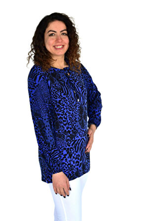 Kadın Leopar Desen Baskılı Viscon Bluz BGL-ST04287