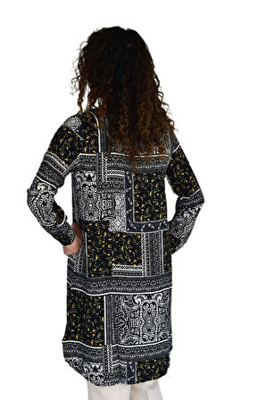 Kadın Uzun Pano Baskılı Desen Viscon Bluz BGL-ST04295