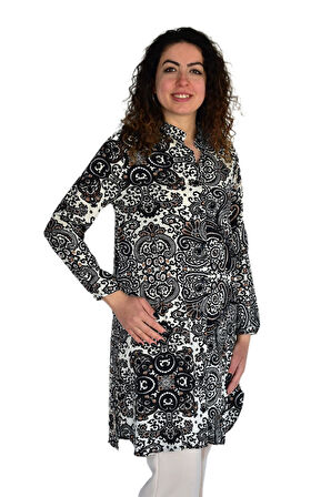 Kadın Uzun Pano Baskılı Desen Viscon Bluz BGL-ST04295