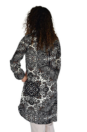 Kadın Uzun Pano Baskılı Desen Viscon Bluz BGL-ST04295