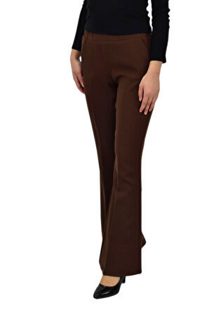 Kadın İspanyol Paça Beli Lastikli Kumaş Pantolon BGL-ST04321