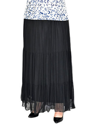 Kadın Şifon Piliseli Parçalı Lastikli Etek BGL-ST04351