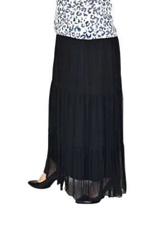 Kadın Şifon Piliseli Parçalı Lastikli Etek BGL-ST04351