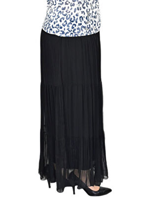 Kadın Şifon Piliseli Parçalı Lastikli Etek BGL-ST04351