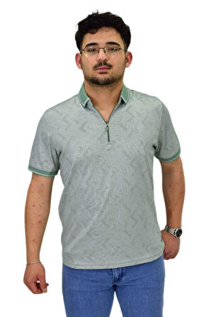 Erkek Polo Yaka Fermuarlı Merserize Jakarlı Tişört 7570 BGL-ST04536