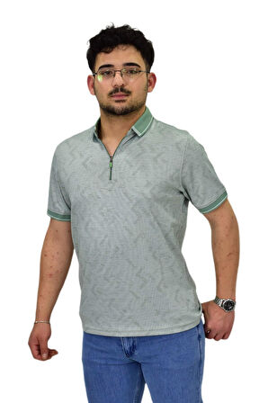 Erkek Polo Yaka Fermuarlı Merserize Jakarlı Tişört 7570 BGL-ST04536