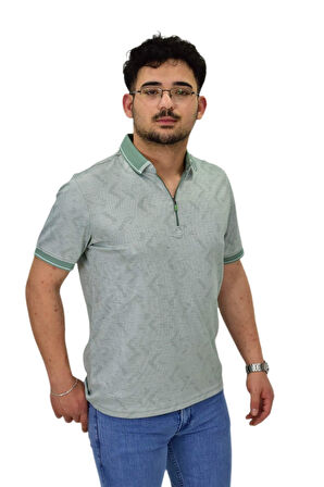 Erkek Polo Yaka Fermuarlı Merserize Jakarlı Tişört 7570 BGL-ST04536