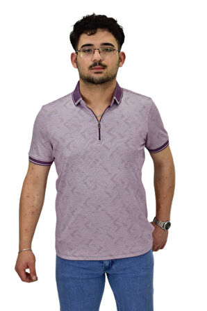 Erkek Polo Yaka Fermuarlı Merserize Jakarlı Tişört 7570 BGL-ST04536