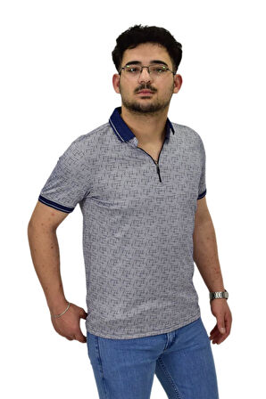 Erkek Polo Yaka Fermuarlı Merserize Jakarlı Tişört 7630 BGL-ST04538