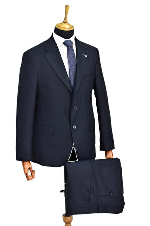Erkek Lacivert Armürlü 4 Drop Çift Yırtmaçlı Takım Elbise BGL-ST04567
